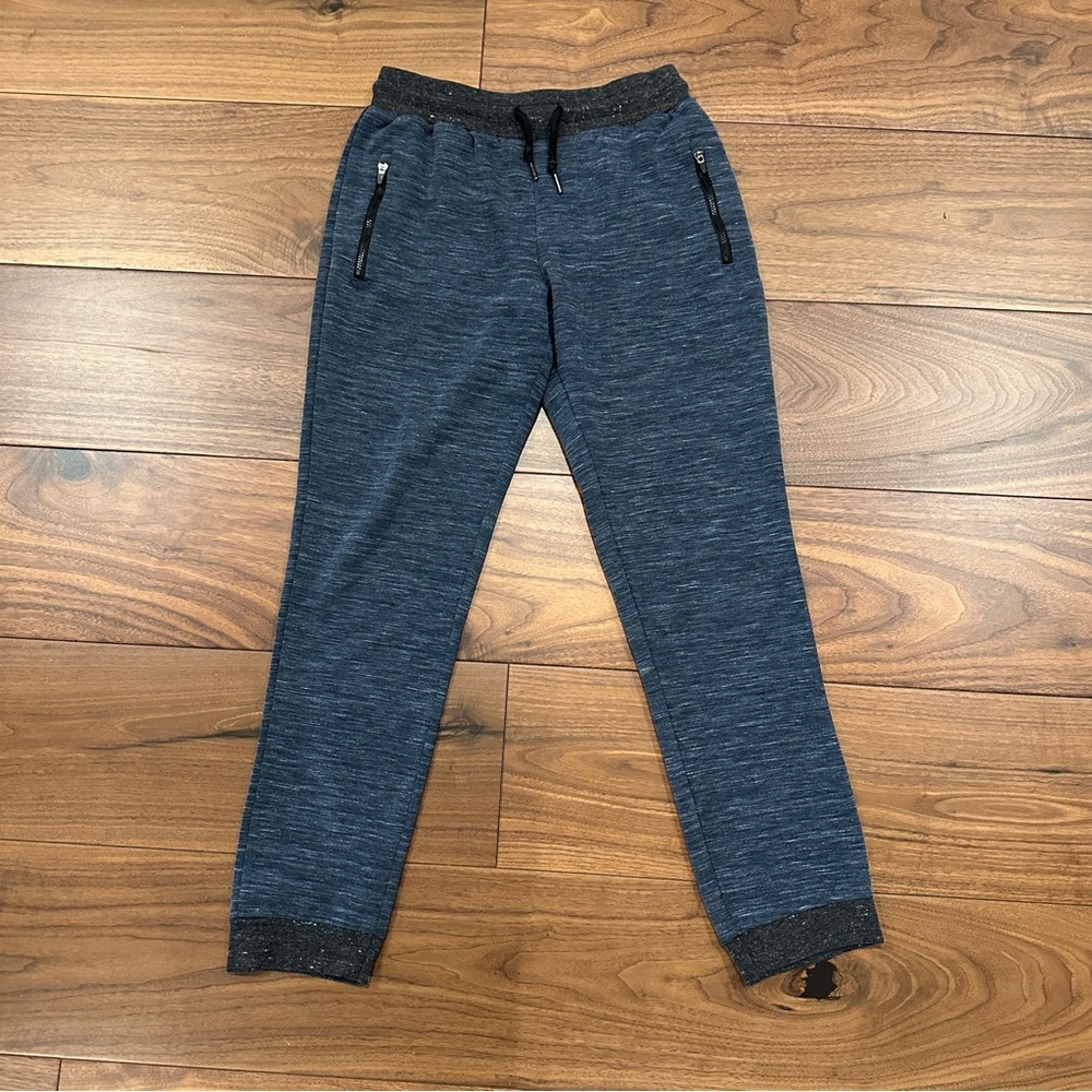 Boys Heather Navy Drawstring Sweatpants Size Large +Zip side pockets back pocket